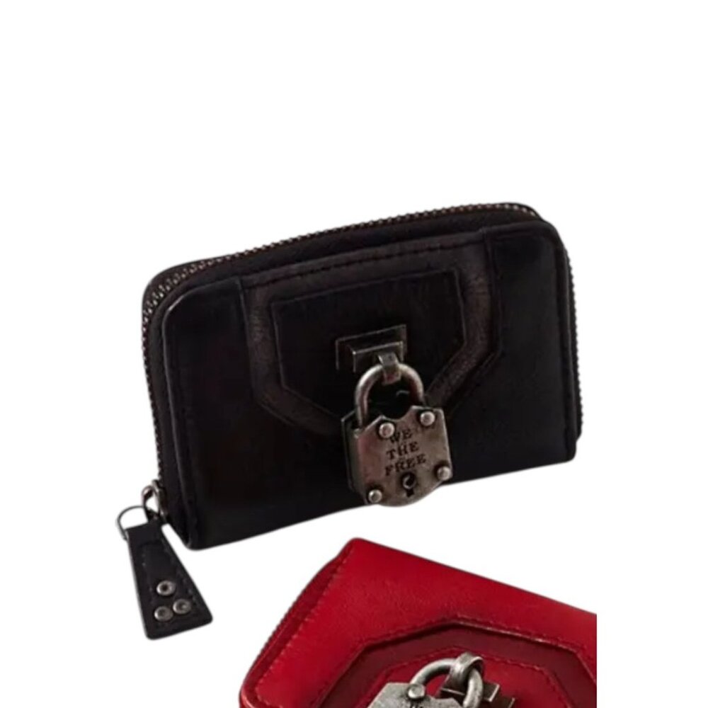 WE THE FREE Lock Wallet Leather Black Grey Colorblock Zip Around Womens Wallet - Picture 5 of 7